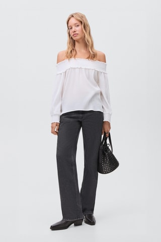 Blouse bustier empiècement froncé - Blanc