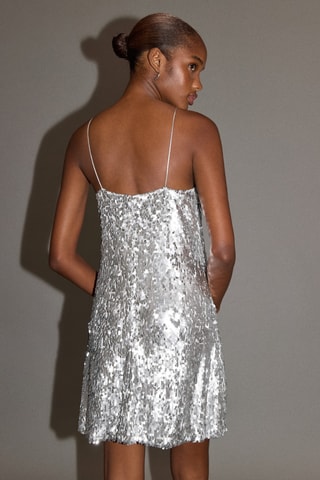 Robe courte à paillettes - Argenté
