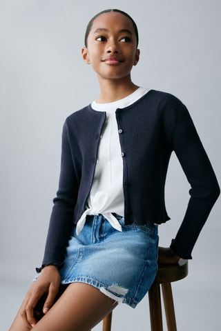 Cardigan maille côtelée - Bleu marine