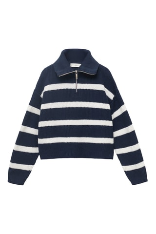 Pull-over maille col montant - Bleu marine