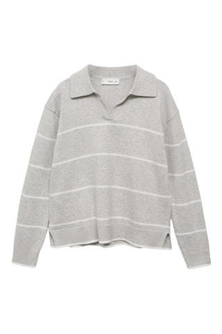 Pull-over rayures col polo - Gris clair