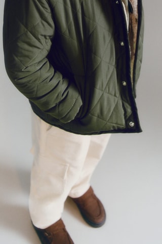 Anorak matelassé imitation fourrure - Kaki