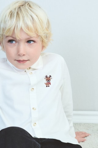 Chemise brodée rennes - Blanc