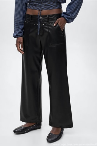 Pantalon cuir synthétique clouté - Noir