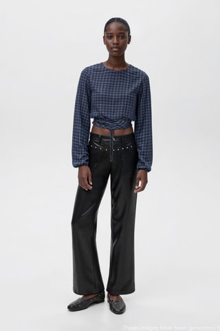 Pantalon cuir synthétique clouté - Noir