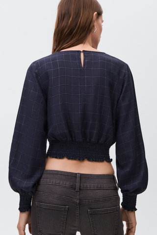 Blouse lurex à carreaux - Bleu marine