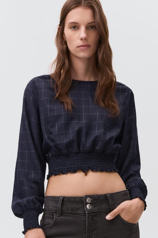 Blouse lurex à carreaux - Bleu marine