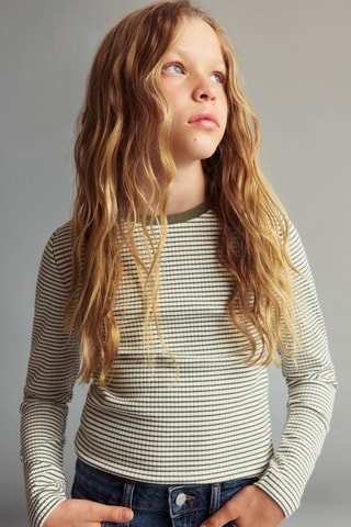 T-shirt à rayures en coton - Kaki