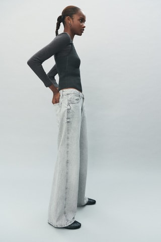 Jean taille basse large - Gris