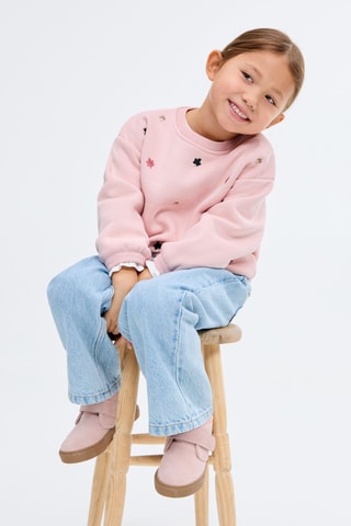 Sweater coton brodé - Rose