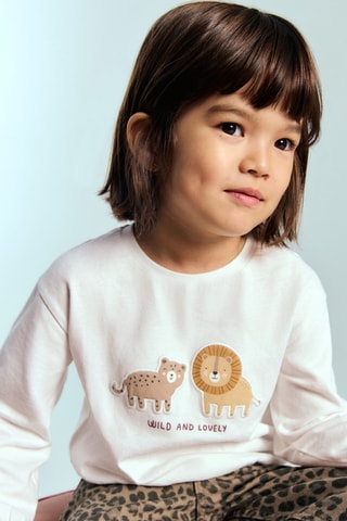 T-shirt coton lion brodé - Blanc