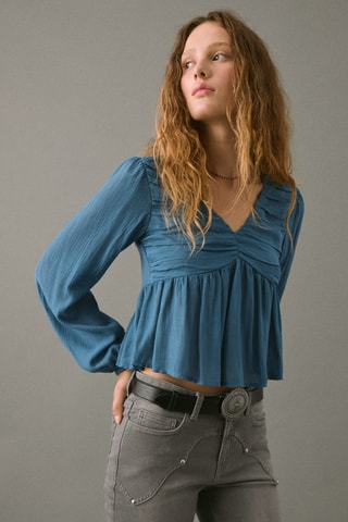 Blouse fluide froncée - Bleu