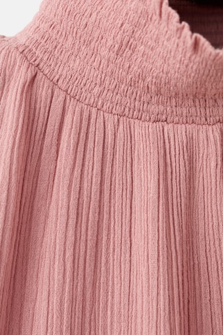 Blouse col montant froncé - Marron clair