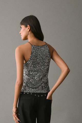 Top emmanchures américaines sequins - Argenté