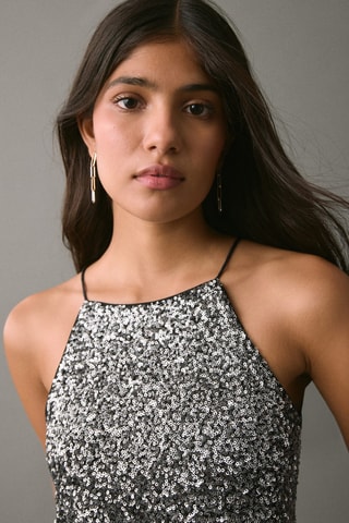 Top emmanchures américaines sequins - Argenté
