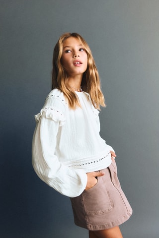 Blouse brodée en coton - Écru