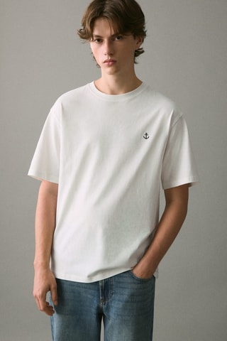 T-shirt coton brodé - Blanc