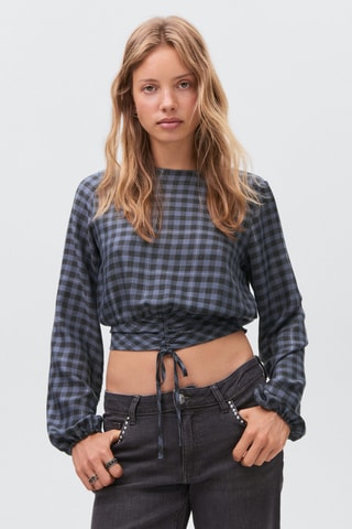Blouse carreaux détail Lurex - Gris