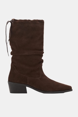Bottes hautes cuir détail froncé - Marron