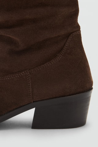Bottes hautes cuir détail froncé - Marron