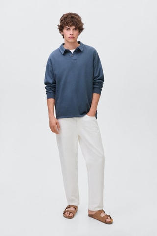 Sweat-shirt col polo - Bleu