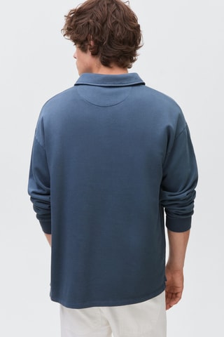 Sweat-shirt col polo - Bleu