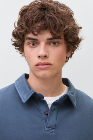 Sweat-shirt col polo - Bleu