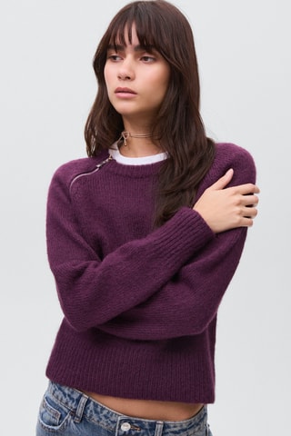 Pull-over maille col zippé - Rouge
