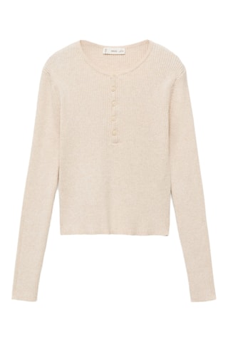 Pull-over maille côtelée boutons - Beige