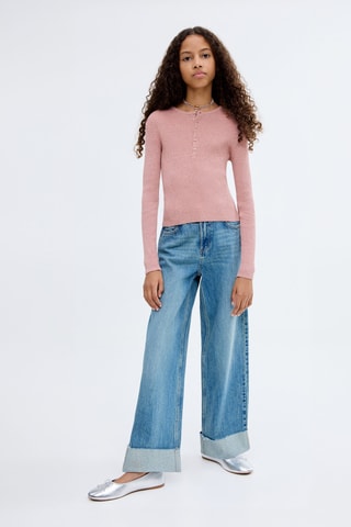 Pull-over maille côtelée boutons - Rose