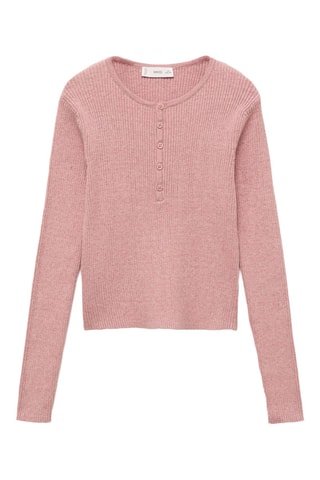 Pull-over maille côtelée boutons - Rose