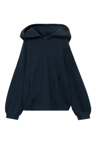 Pull-over maille capuche - Bleu marine