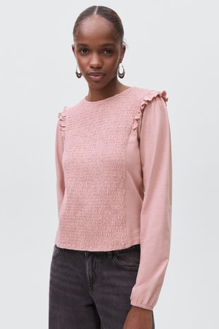 T-shirt froncé à volants - Rose clair