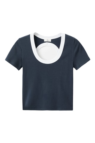 T-shirt coton col contrastant - Bleu marine