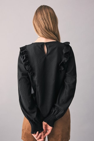 Blouse brodée volants - Noir