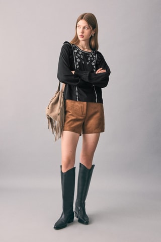 Blouse brodée volants - Noir