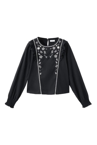 Blouse brodée volants - Noir