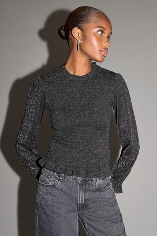 T-shirt lurex à volants - Noir