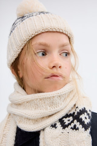 Bonnet en maille à pompon - Écru