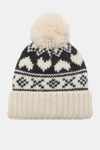 Bonnet en maille à pompon - Écru