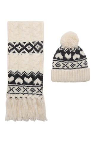 Bonnet en maille à pompon - Écru