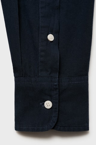 Chemise coton lin col mao - Bleu marine