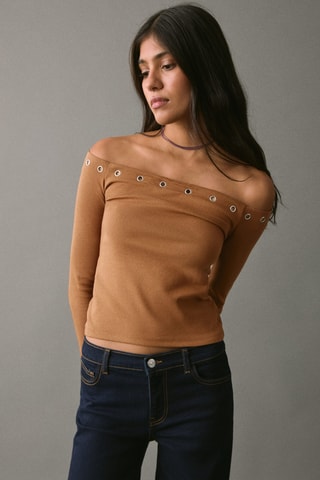 T-shirt bustier clouté - Marron