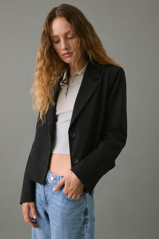 Blazer court à revers - Noir