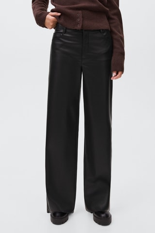 Pantalon droit en similicuir - Noir