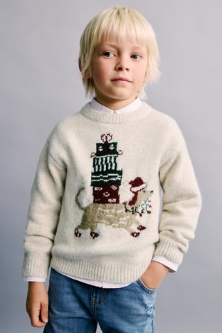 Pull-over brodé Noël - Beige