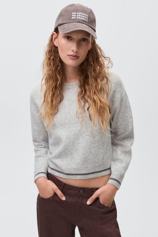 Pull-over brodé maille - Gris clair