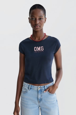 T-shirt en coton imprimé - Bleu marine