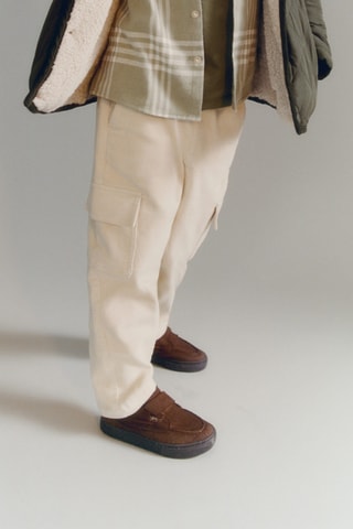 Pantalon cargo velours côtelé - Écru