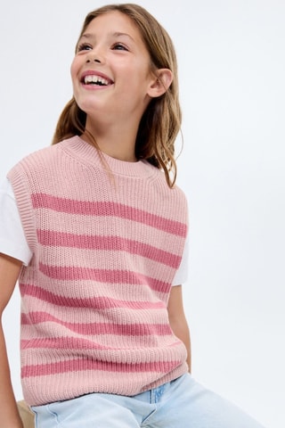 Gilet maille rayures - Rose